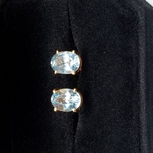BLUE TOPAZ STUD EARRINGS SET IN 14 KT GOLD